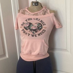 Beauties Pink Lace Cold Shoulder Hoodie Sz S